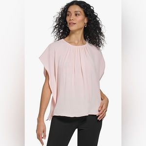 NWT DKNY Flowy Pink Blouse Top Rose Quartz Butterfly Sleeve Sz XS Chic Feminine